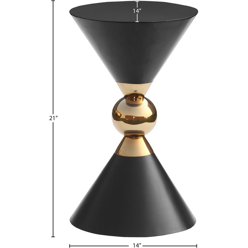 Meridian Furniture Malia Black and Gold Metal Hourglass Shaped End Table