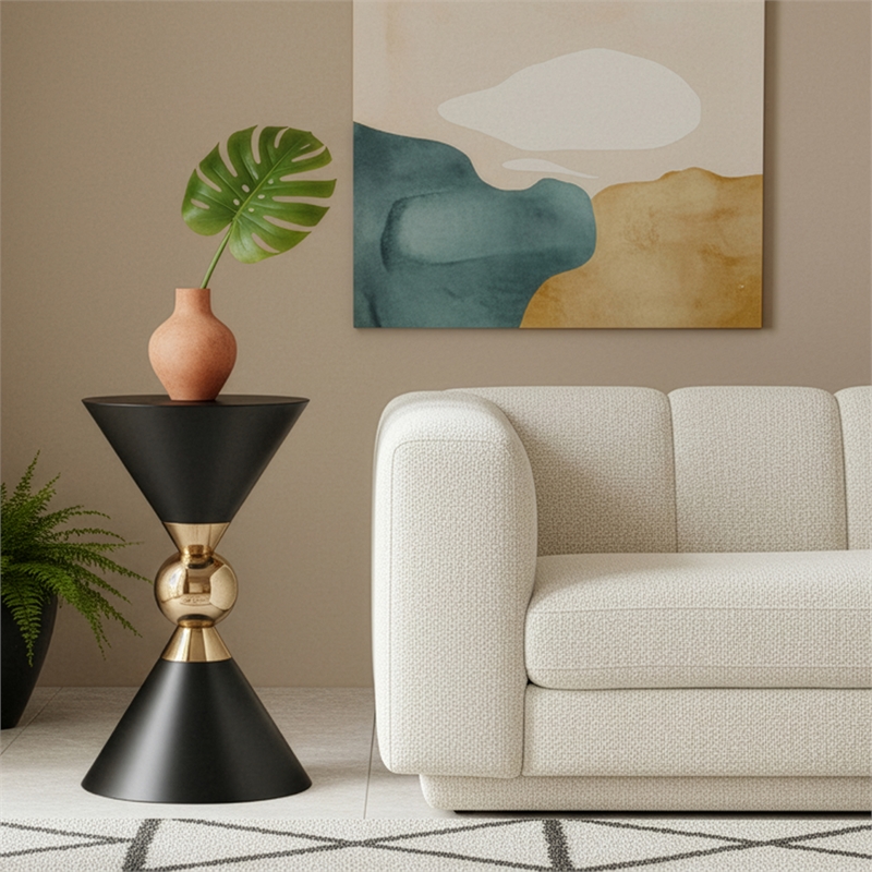 Meridian Furniture Malia Black and Gold Metal Hourglass Shaped End Table