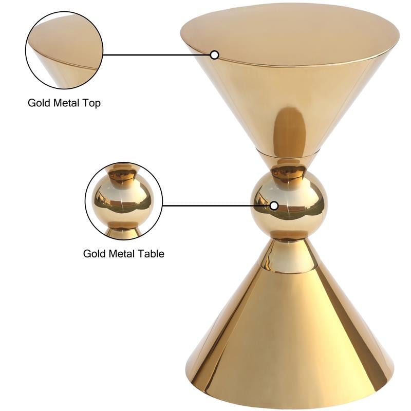 Meridian Furniture Malia Gold Metal Hourglass Shaped End Table