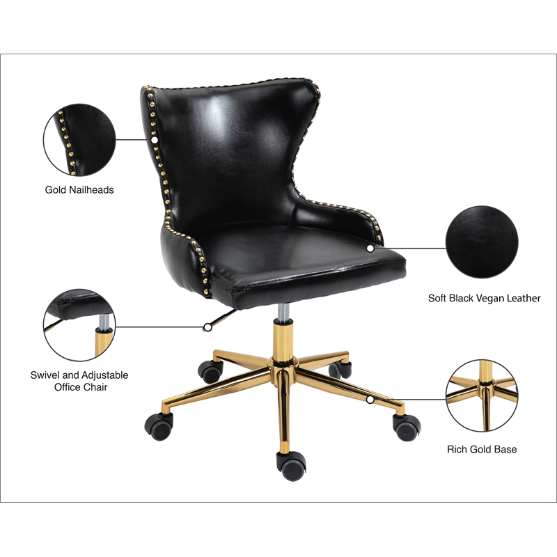 Meridian Furniture Hendrix Swivel Adjustable Black Vegan Leather Office Chair
