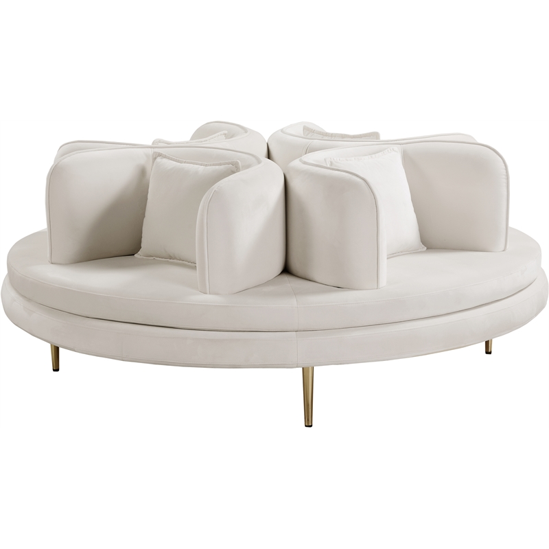 Meridian Furniture Circlet Cream Velvet Roundabout Sofa with Gold Iron