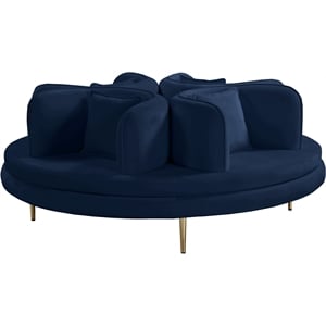 meridian furniture circlet navy velvet roundabout sofa with gold iron legs