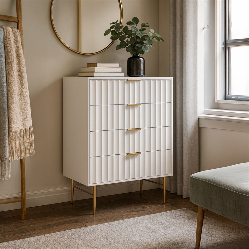 Meridian Furniture Modernist Contemporary Chest in White Medium Gloss Finish