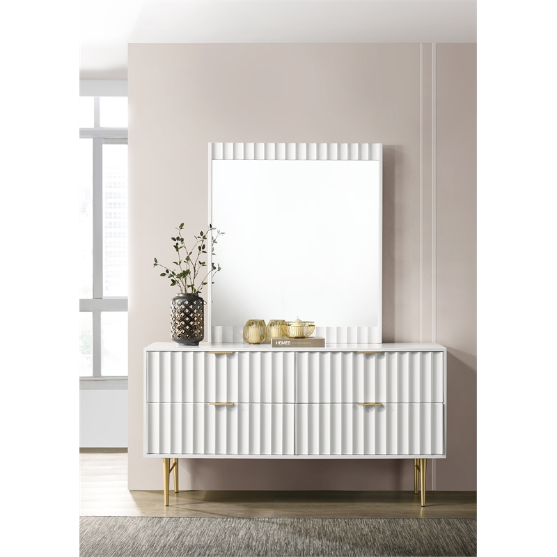 Meridian Furniture Modernist Contemporary Dresser in White Medium Gloss Finish