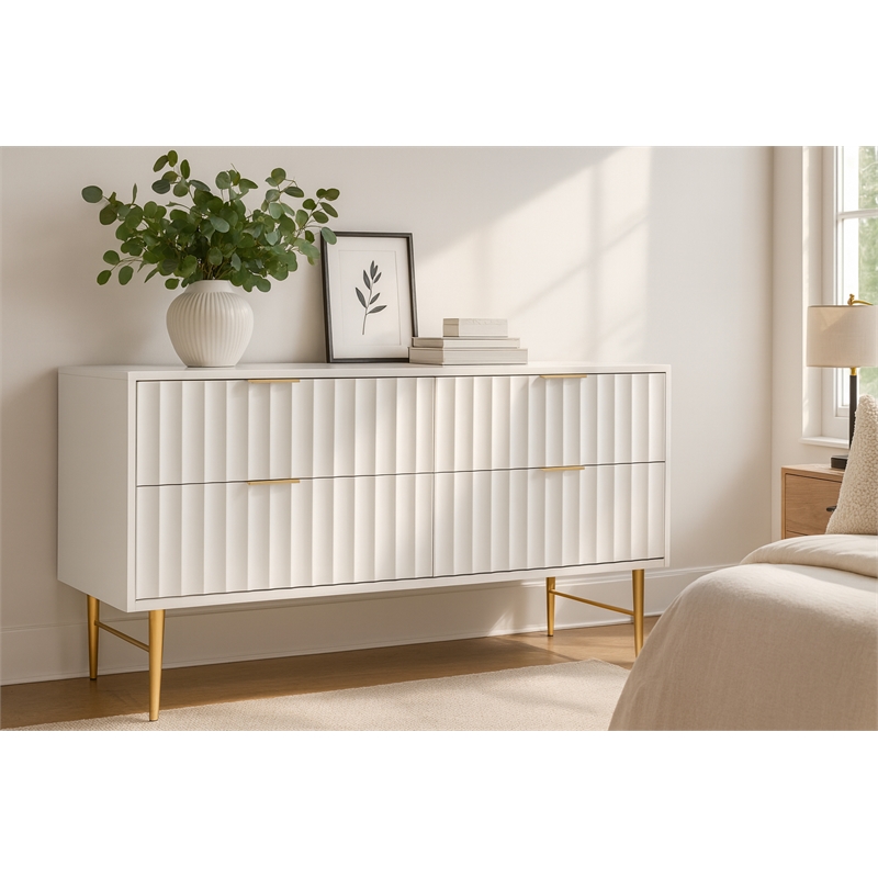 Meridian Furniture Modernist Contemporary Dresser in White Medium Gloss Finish