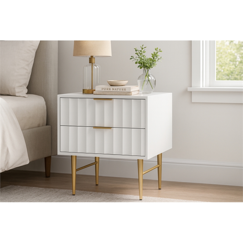 Meridian Furniture Modernist Nightstand in White Medium Gloss Finish