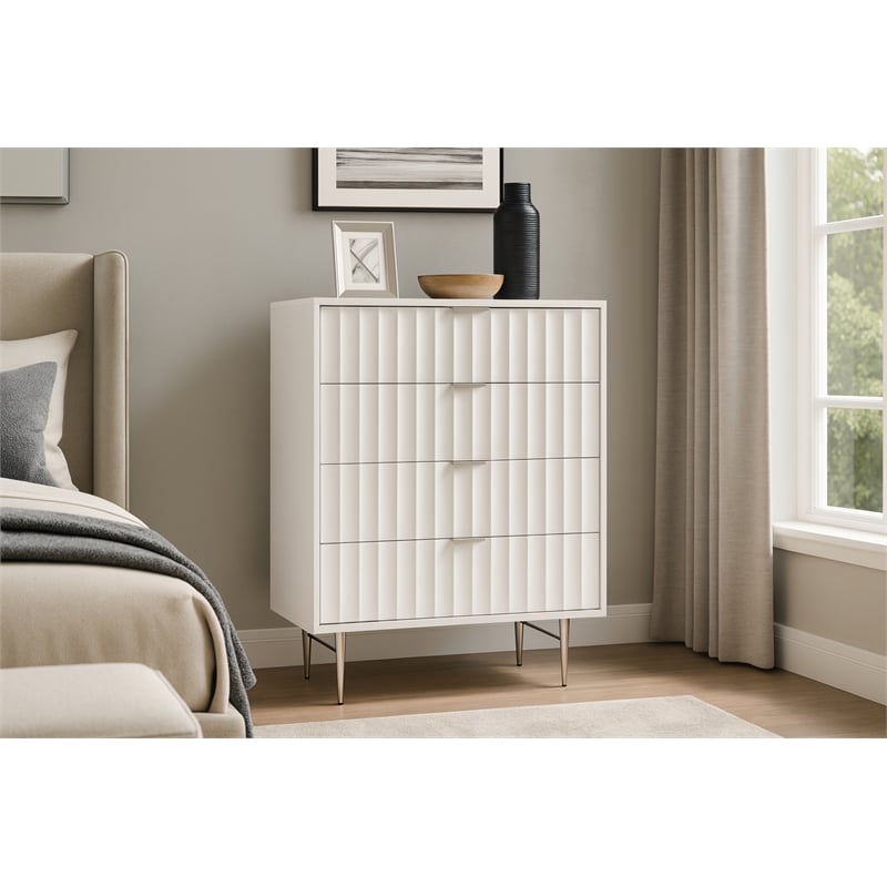 Meridian Furniture Modernist Contemporary Chest in White Medium Gloss Finish