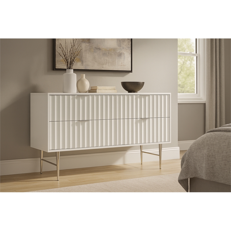 Meridian Furniture Modernist Contemporary Dresser in White Medium Gloss Finish