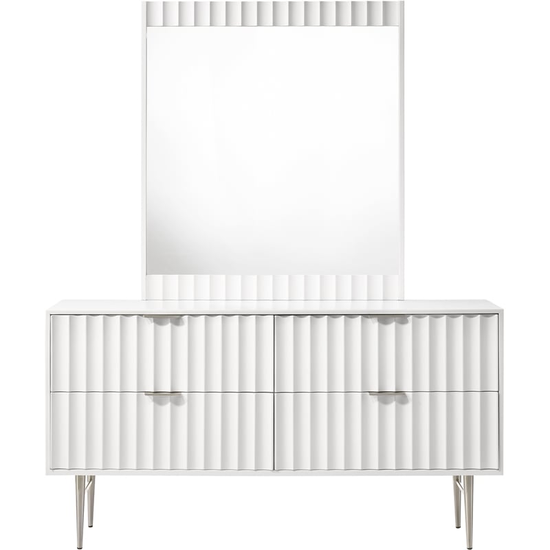 Meridian Furniture Modernist Contemporary Dresser in White Medium Gloss Finish