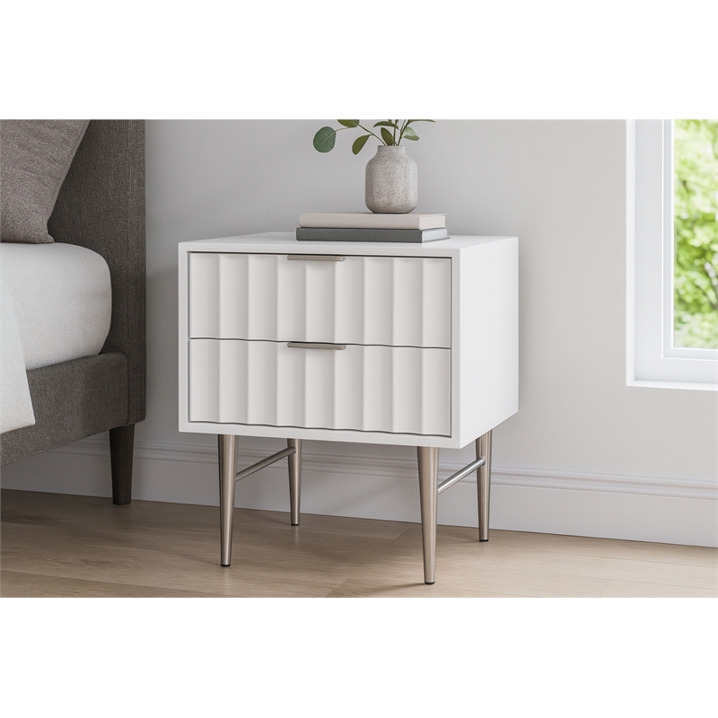 Meridian Furniture Modernist Nightstand in White Medium Gloss Finish