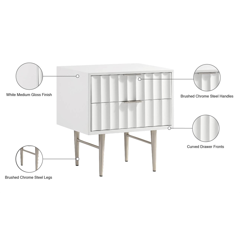 Meridian Furniture Modernist Nightstand in White Medium Gloss Finish
