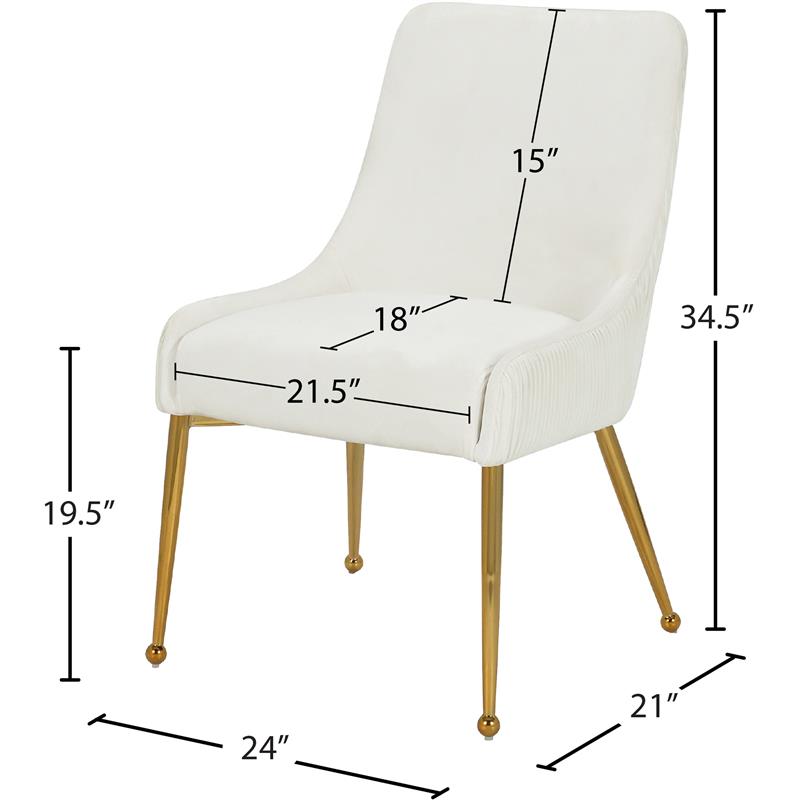 Meridian Furniture Ace Cream Velvet Dining Chair with Gold Legs (Set of ...