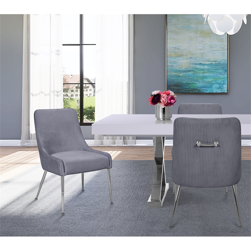 Meridian Furniture Ace Gray Velvet, Silver Gray Velvet Dining Chairs