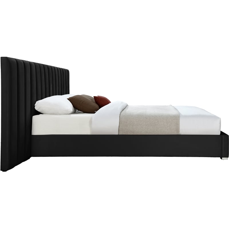 Meridian Furniture Pablo Black Velvet King Bed with Chrome Metal Legs