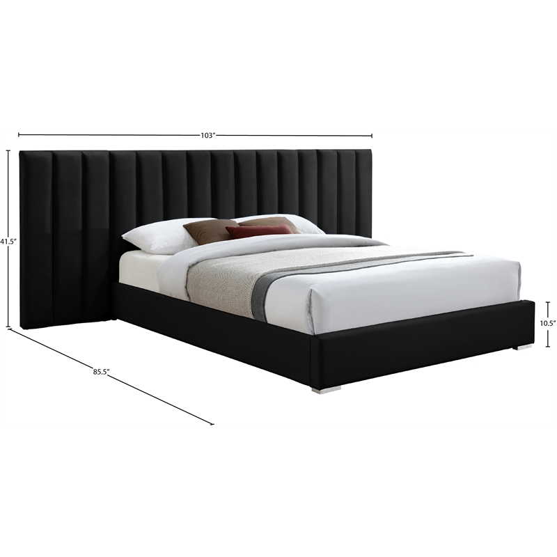 Meridian Furniture Pablo Black Velvet Queen Bed with Chrome Metal Legs