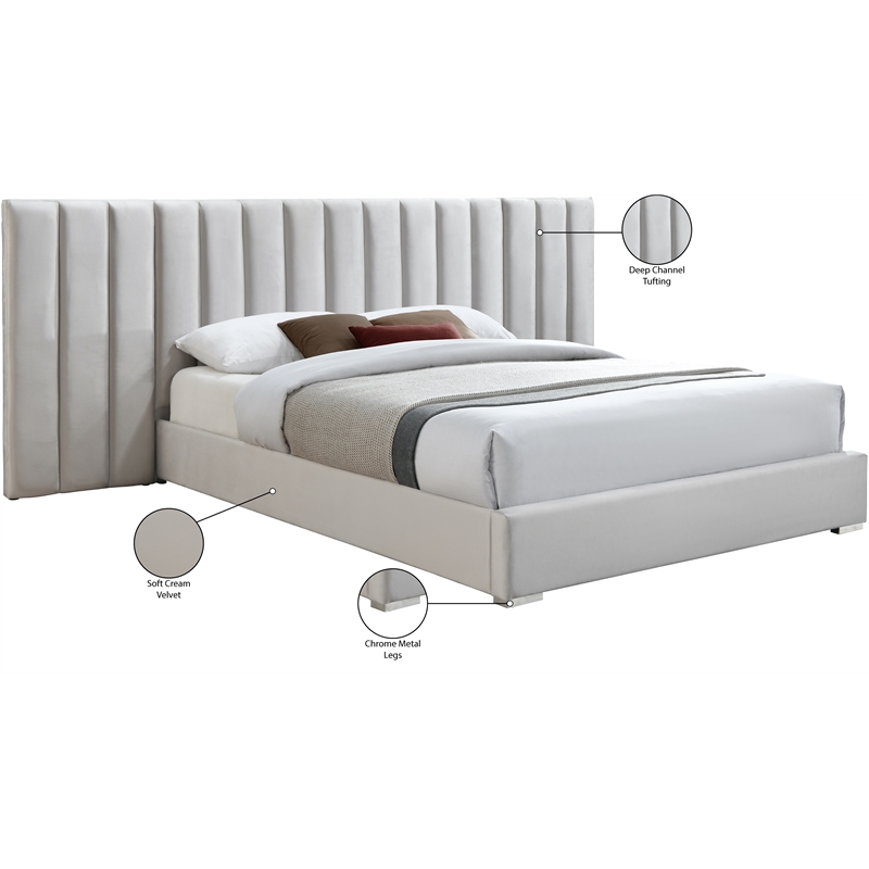 Meridian Furniture Pablo Cream Velvet King Bed with Chrome Metal Legs