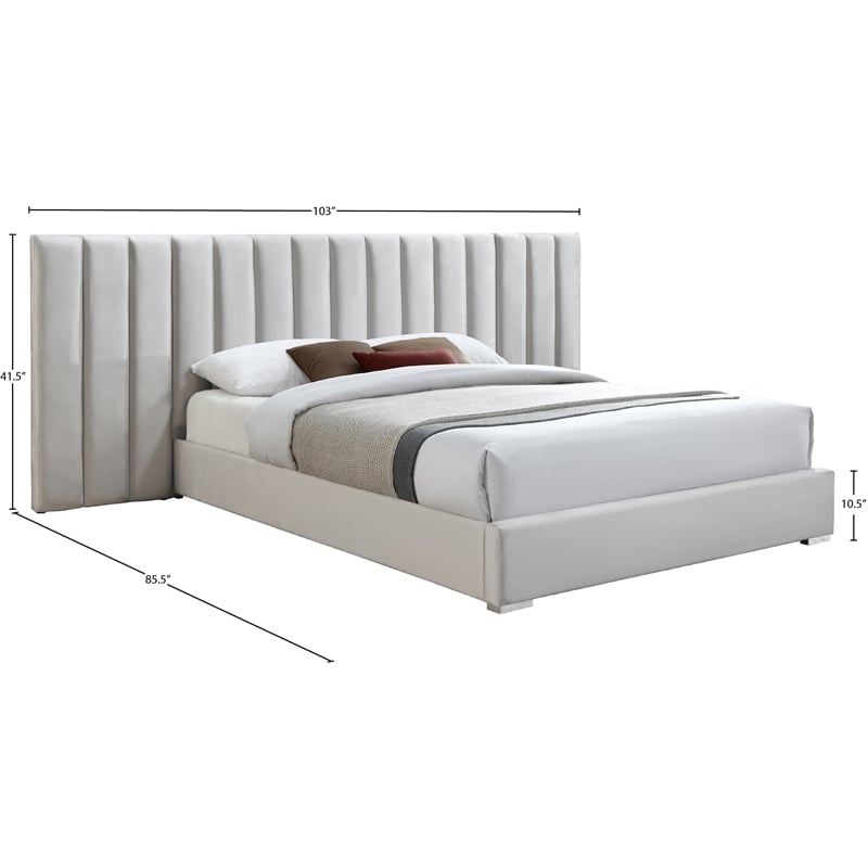 Meridian Furniture Pablo Cream Velvet Queen Bed with Chrome Metal Legs