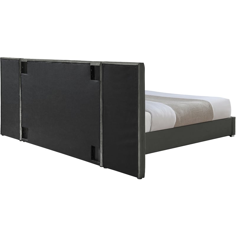 Meridian Furniture Pablo Gray Velvet Queen Bed with Chrome Metal Legs