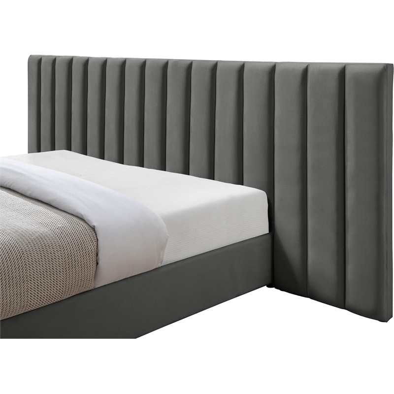 Meridian Furniture Pablo Gray Velvet Queen Bed with Chrome Metal Legs