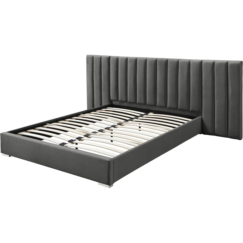Meridian Furniture Pablo Gray Velvet Queen Bed with Chrome Metal Legs