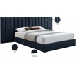 Meridian Furniture Pablo Navy Velvet Queen Bed with Chrome Metal Legs