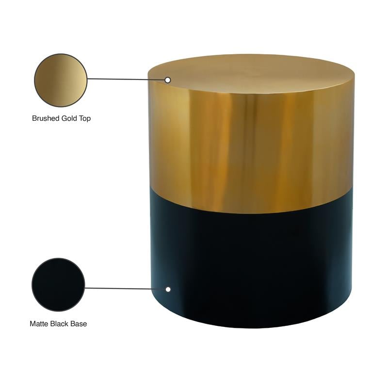 Meridian Furniture Sun Brushed Gold Top End Table with Matte Black Base