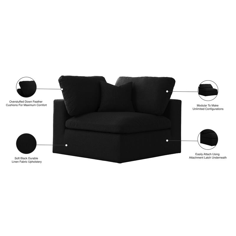 Meridian Furniture Serene Black Linen Fabric Deluxe Modular Corner Chair