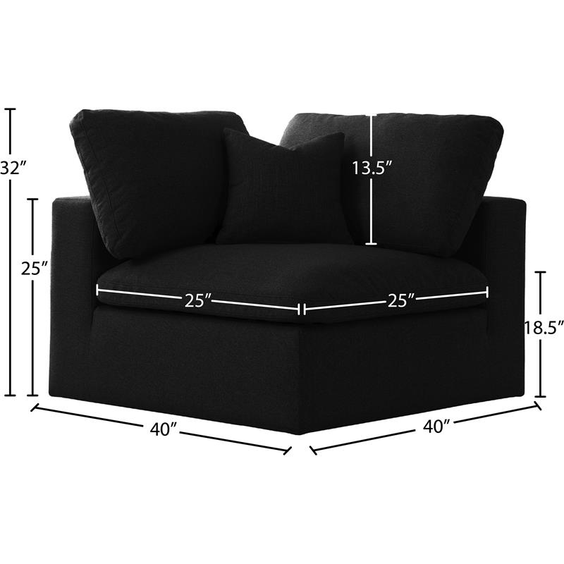 Meridian Furniture Serene Black Linen Fabric Deluxe Modular Corner Chair