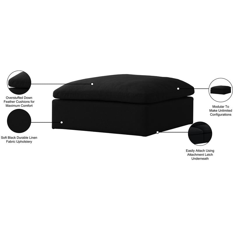 Meridian Furniture Serene Black Linen Fabric Deluxe Modular Ottoman