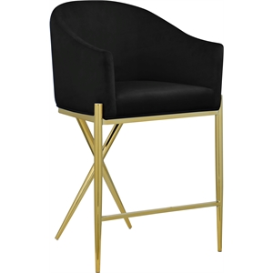 meridian furniture xavier black velvet counter stool with gold metal legs