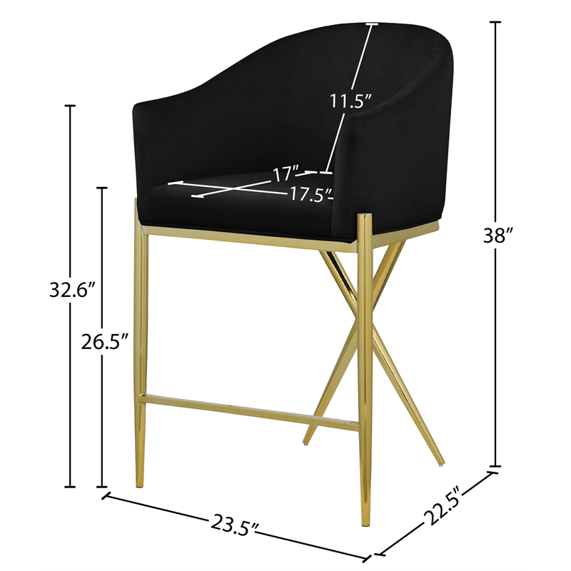 Meridian Furniture Xavier Black Velvet Counter Stool with Gold Metal Legs