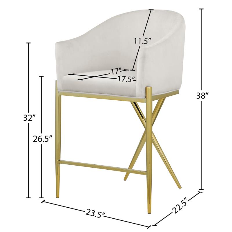 Meridian Furniture Xavier Cream Velvet Counter Stool with Gold Metal Legs Cymax Business