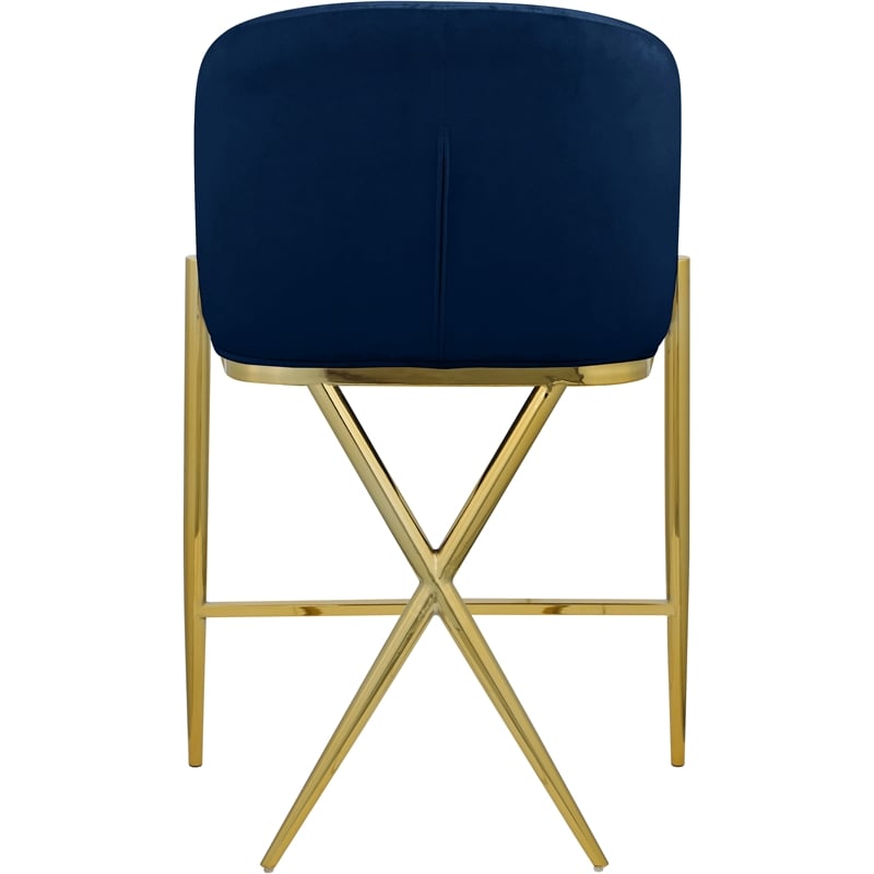 Meridian Furniture Xavier Navy Velvet Counter Stool with Gold Metal Legs