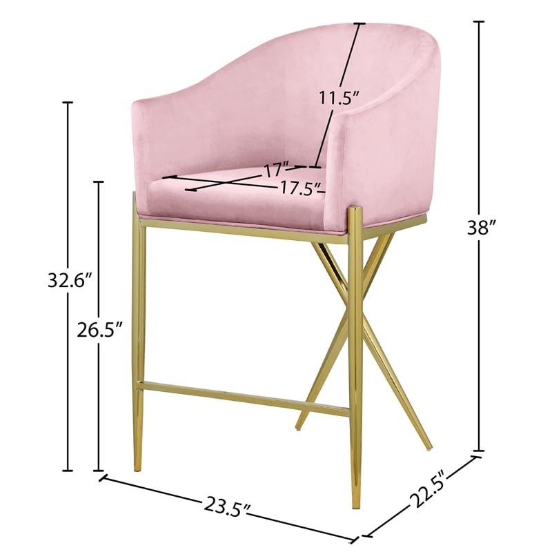 meridian furniture xavier pink velvet counter stool with gold metal legs
