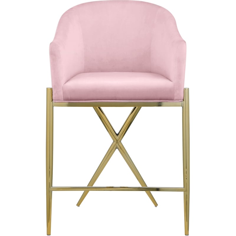 meridian furniture xavier pink velvet counter stool with gold metal legs