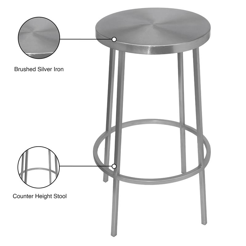 meridian furniture tyson brushed silver iron counter stool