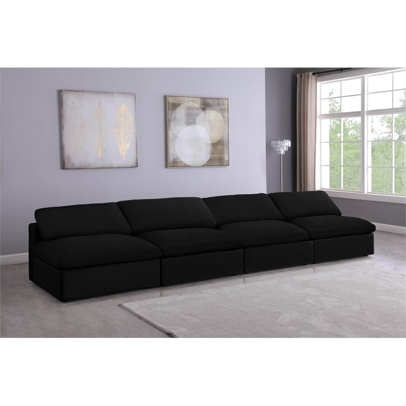 Meridian Furniture Serene Black Linen Fabric Modular 4 Piece Armless Sofa