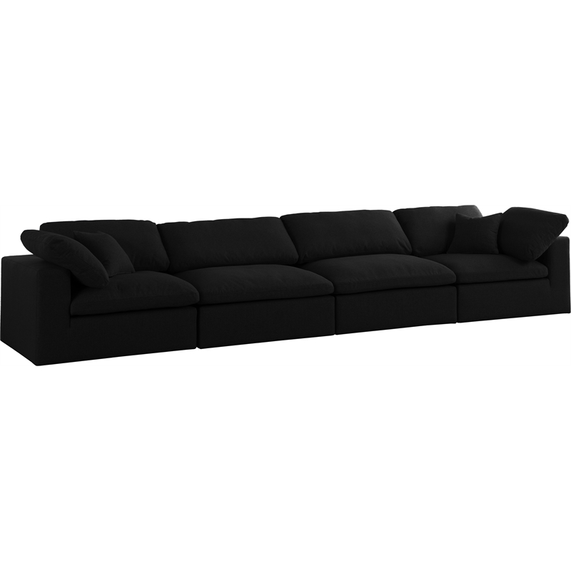 Meridian Furniture Serene Black Linen Fabric Modular 4 Piece Sofa
