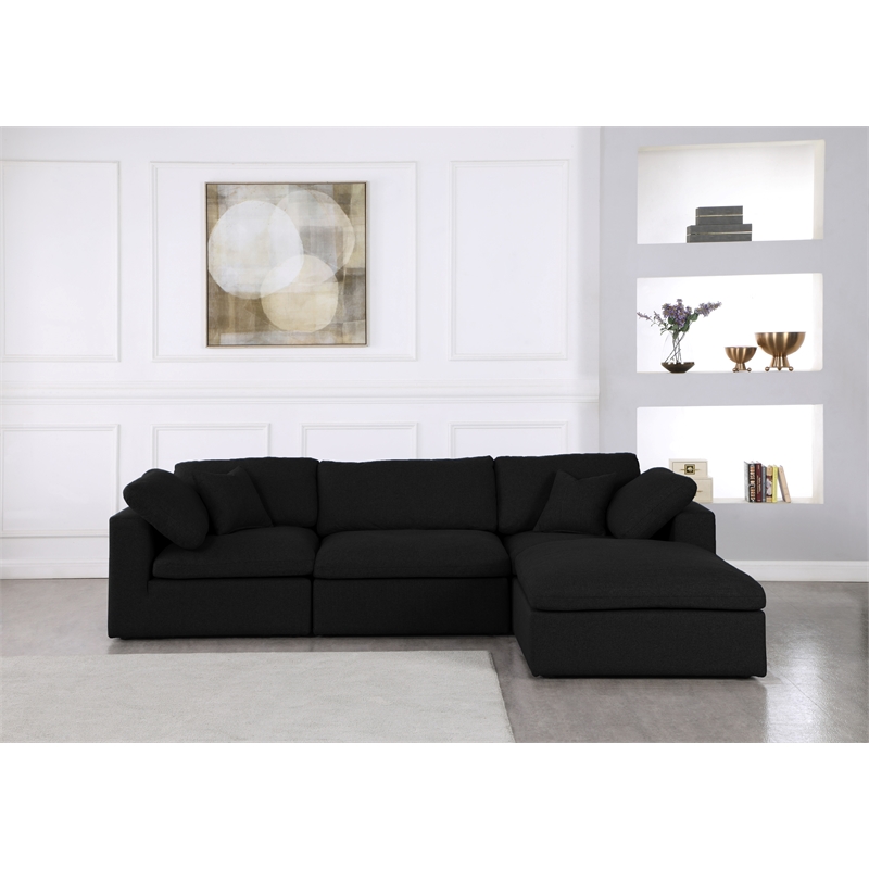 Meridian Furniture Serene Black Linen Fabric Deluxe Modular Sectional