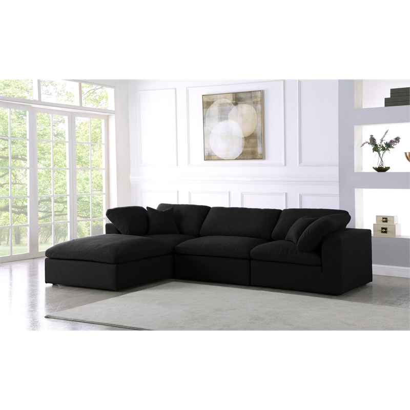 Meridian Furniture Serene Black Linen Fabric Deluxe Modular Sectional