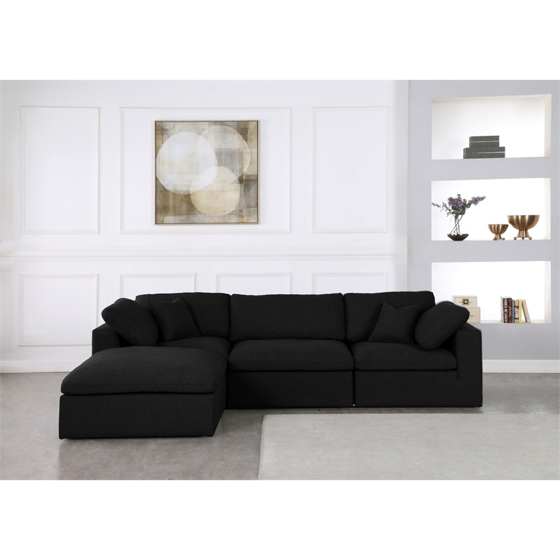Meridian Furniture Serene Black Linen Fabric Deluxe Modular Sectional