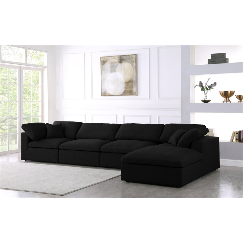 Meridian Furniture Serene Black Linen Fabric Deluxe Modular Sectional
