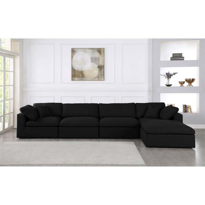 Meridian Furniture Serene Black Linen Fabric Deluxe Modular Sectional