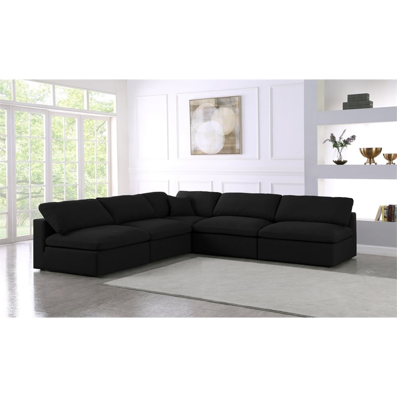 Meridian Furniture Serene Black Linen Fabric Deluxe Modular Sectional