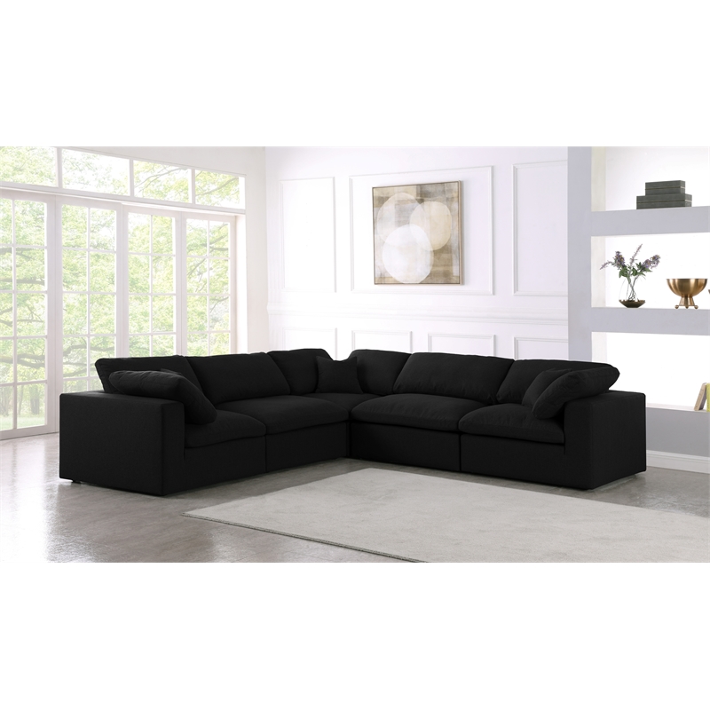Meridian Furniture Serene Black Linen Fabric Deluxe Modular Sectional