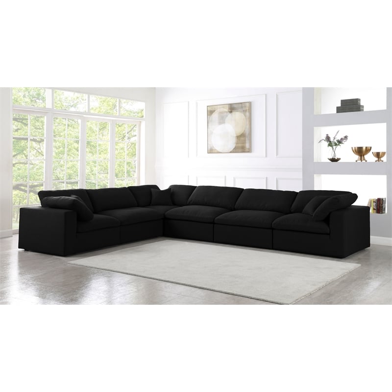 Meridian Furniture Serene Black Linen Fabric Deluxe Modular Sectional