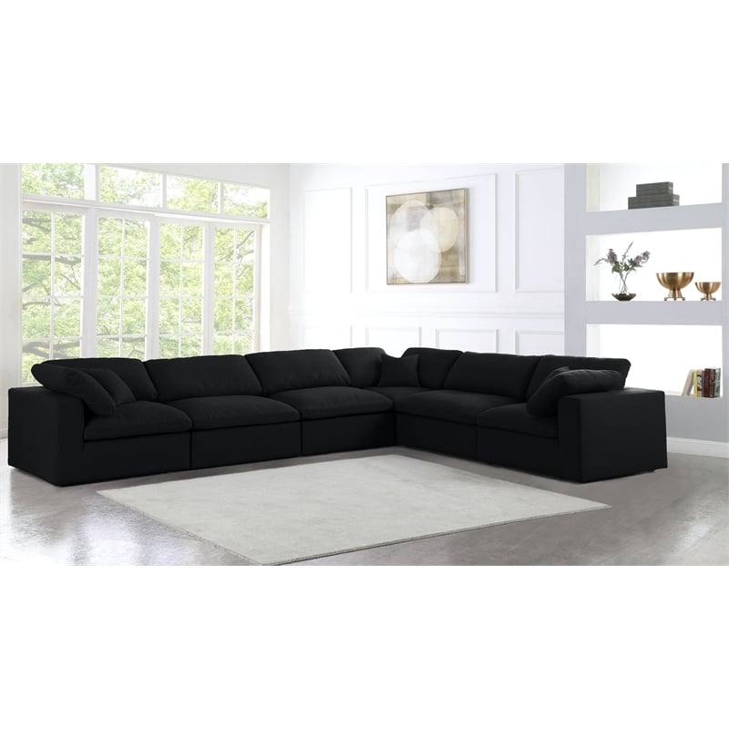 Meridian Furniture Serene Black Linen Fabric Deluxe Modular Sectional