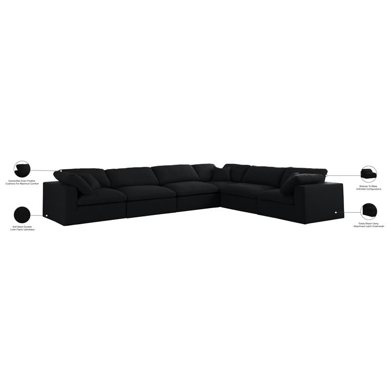 Meridian Furniture Serene Black Linen Fabric Deluxe Modular Sectional