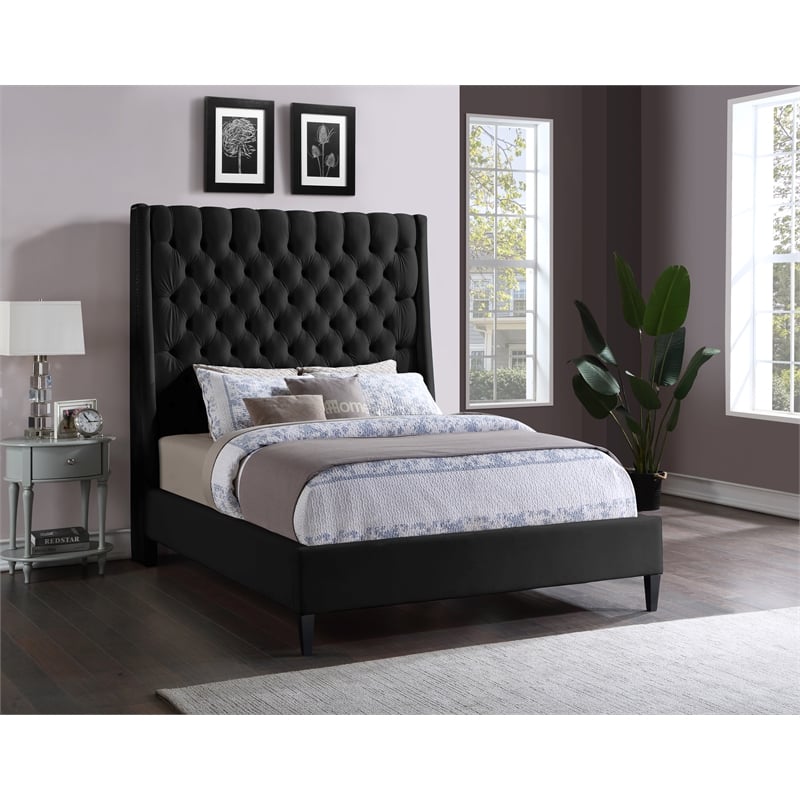 Meridian Furniture Fritz Black Velvet Full Bed