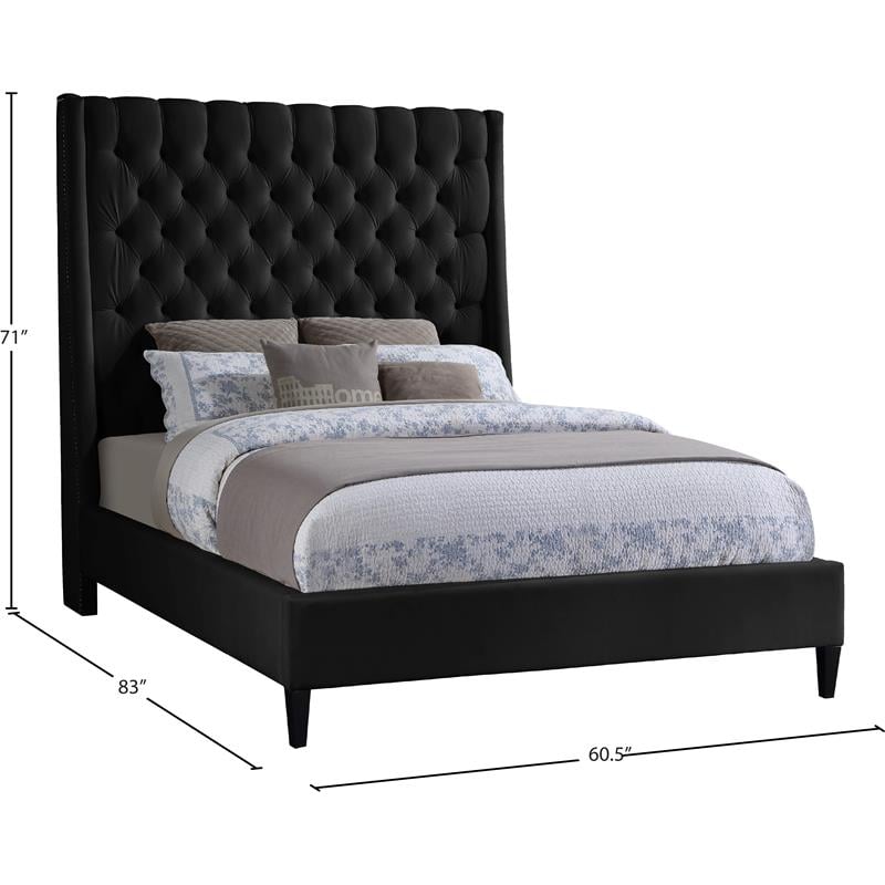 Meridian Furniture Fritz Black Velvet Full Bed